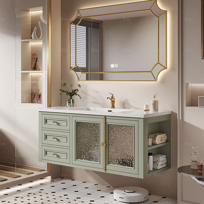 新客减法式复古浴室柜陶瓷一体盆卫生间轻奢洗脸洗手盆柜组合实木