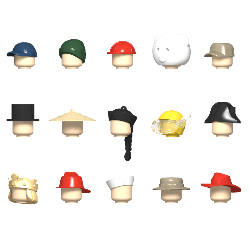 国产积木人仔配件 头盔帽子头套 棒球 滑雪 斗笠 水手帽 草帽 4个