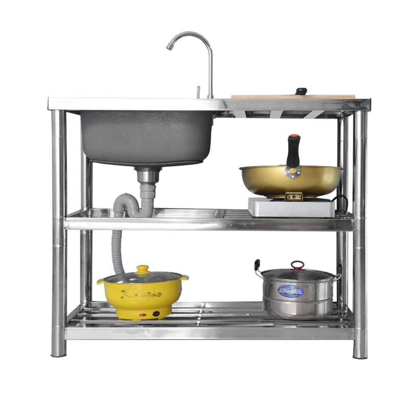 厨房水槽 304不锈钢单槽洗菜盆双槽家用简易一体水槽带支架平台落