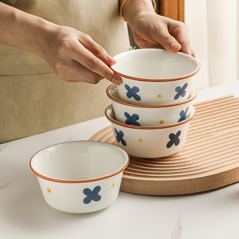 4个套装饭碗家庭用5英寸陶瓷小碗日式简约复古餐具米饭碗2022新款