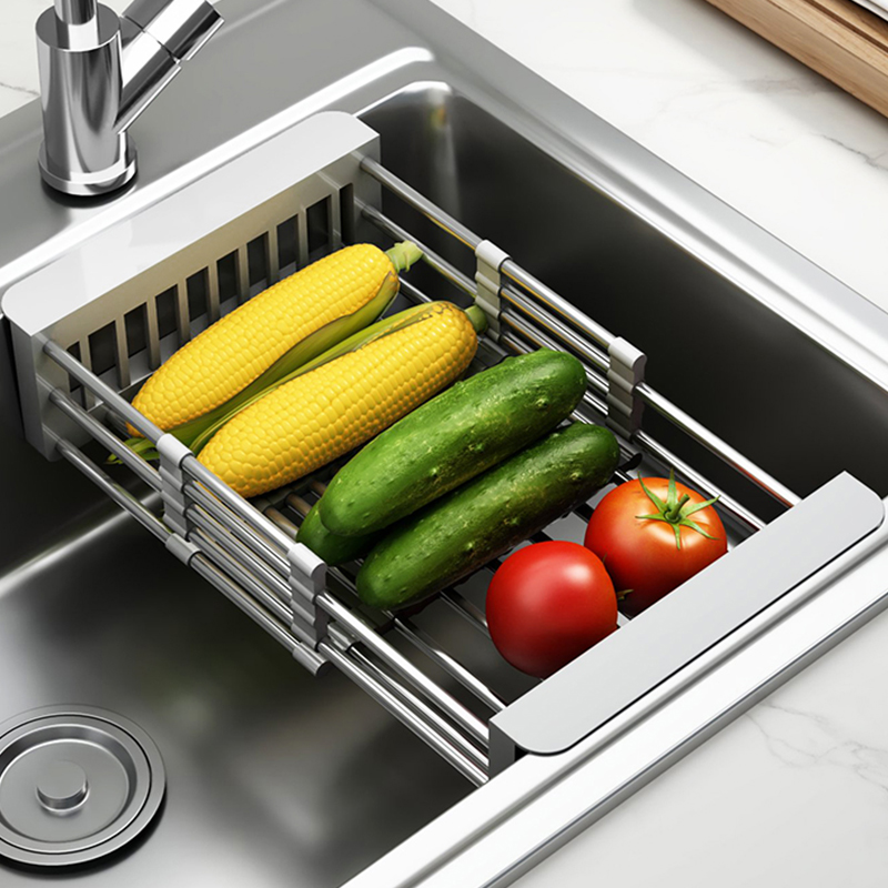水槽沥水篮家用洗菜盆洗碗池滤水篮可伸缩不锈钢厨房过滤筐沥水架