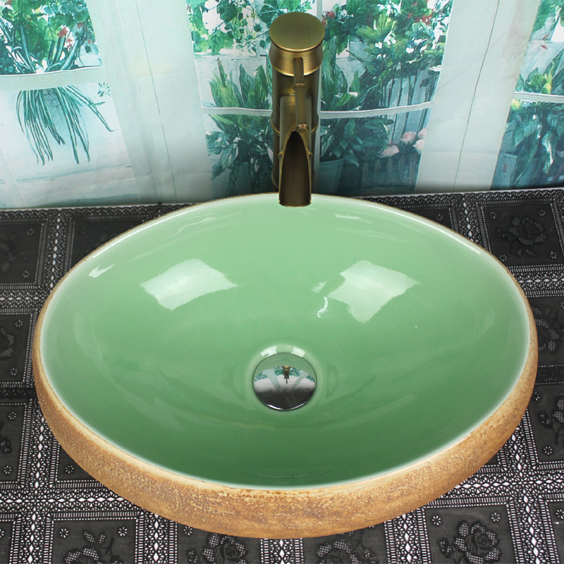 卫生间长方形陶瓷创意中式洗手盆台上盆洗脸盆复古单盆家用椭圆形