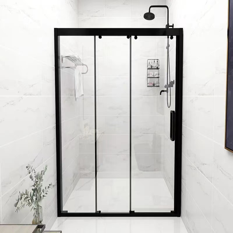 一字型三联动卫生间隔断玻璃门浴室推拉移门淋浴房干湿分离不锈钢