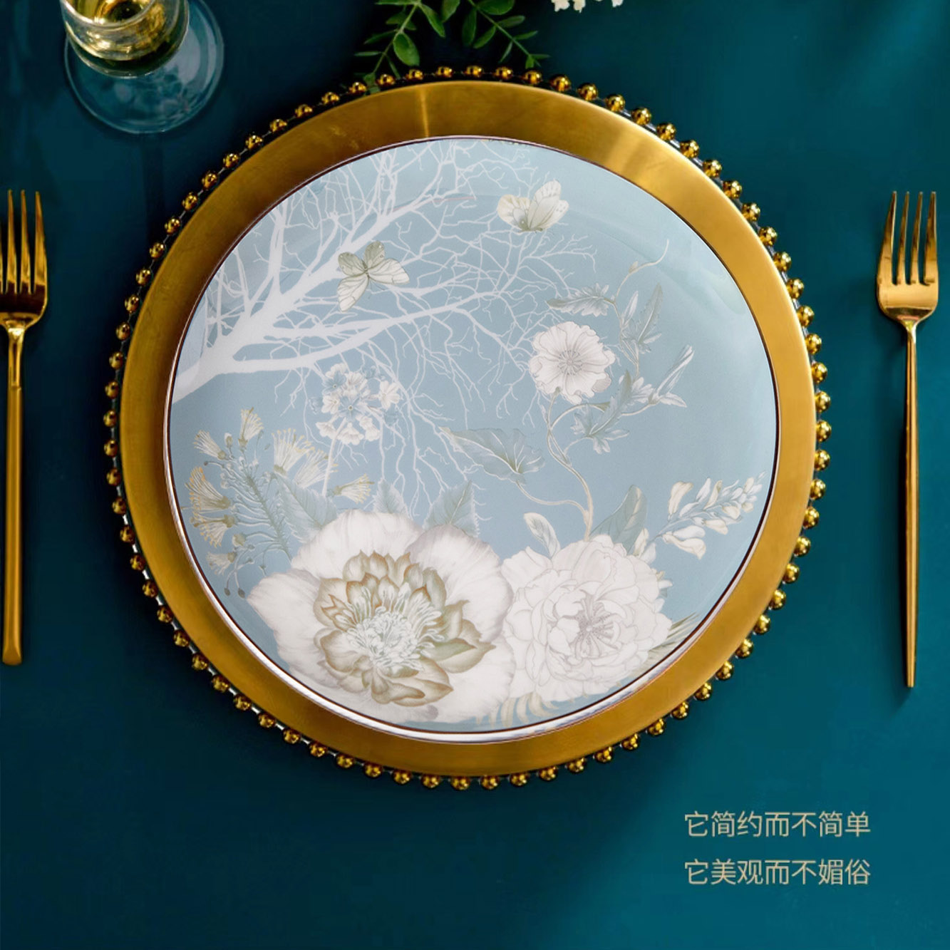 唐山骨质瓷欧式餐具盘碗筷家用小勺乔迁礼物结婚饭碗大盘组合耐用