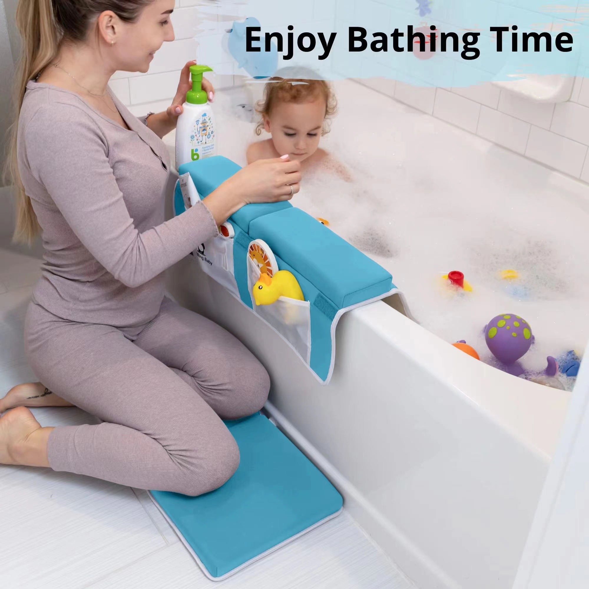 出口美国 OLIVEBABY原装浴室洗澡功能垫可收纳玩具家有浴缸看过来