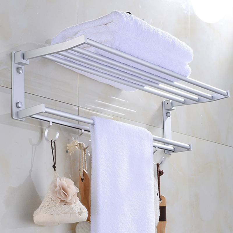 毛巾架免打孔双杆太空铝浴巾架卫生间置物架厕所壁挂新品活动折叠