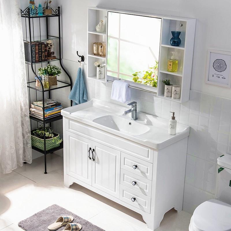 实木卫生间卫浴柜组合洗脸洗手台盆简约现代洗漱台橡木浴室柜