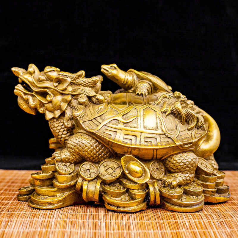 铜子母龙龟摆件金钱龟龙头龟家居店铺办公室装饰铜工艺品摆件