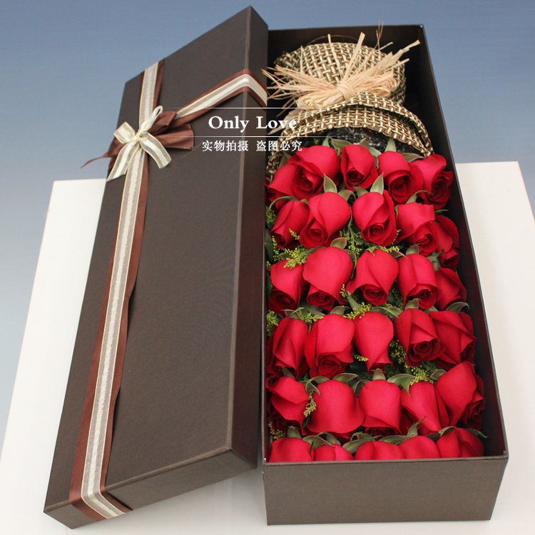520节33朵红粉白香槟玫瑰花束礼盒上海鲜花速递同城花店生日小时