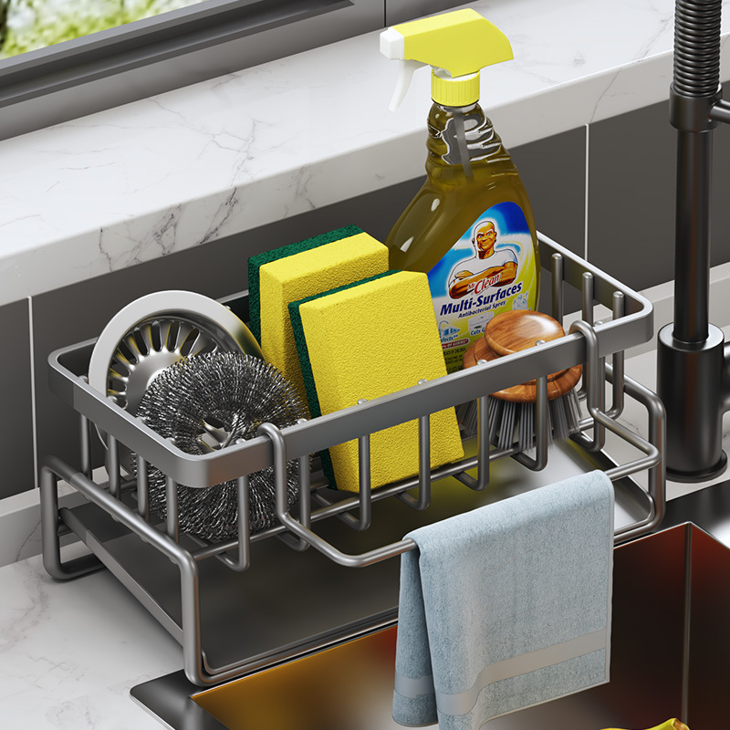速发厨房置物架家用沥水架洗菜池水槽架抹布架海绵钢丝球百洁布收
