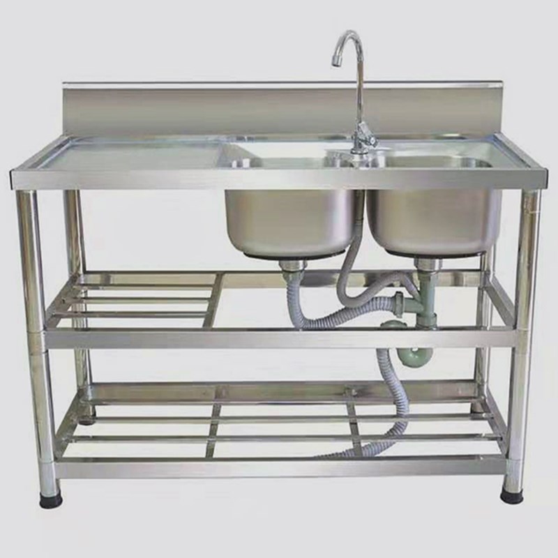 速发304不锈钢水槽单槽家用 商用厨房洗手池洗菜盆加厚简易带支架