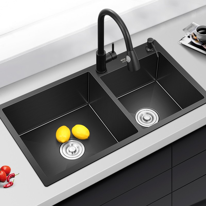 黑色纳米水槽双水槽厨房手工洗菜x盆304加厚不锈钢大号洗碗池/槽