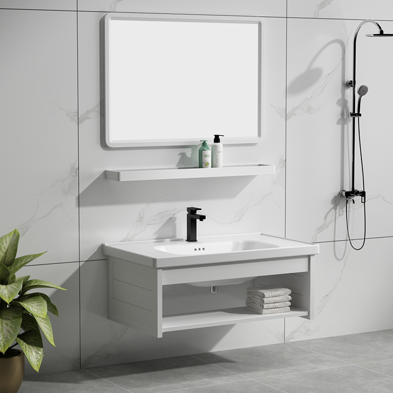 速发现代简易洗脸盆柜组合卫生间洗漱台家用挂墙式太空铝新款洗手