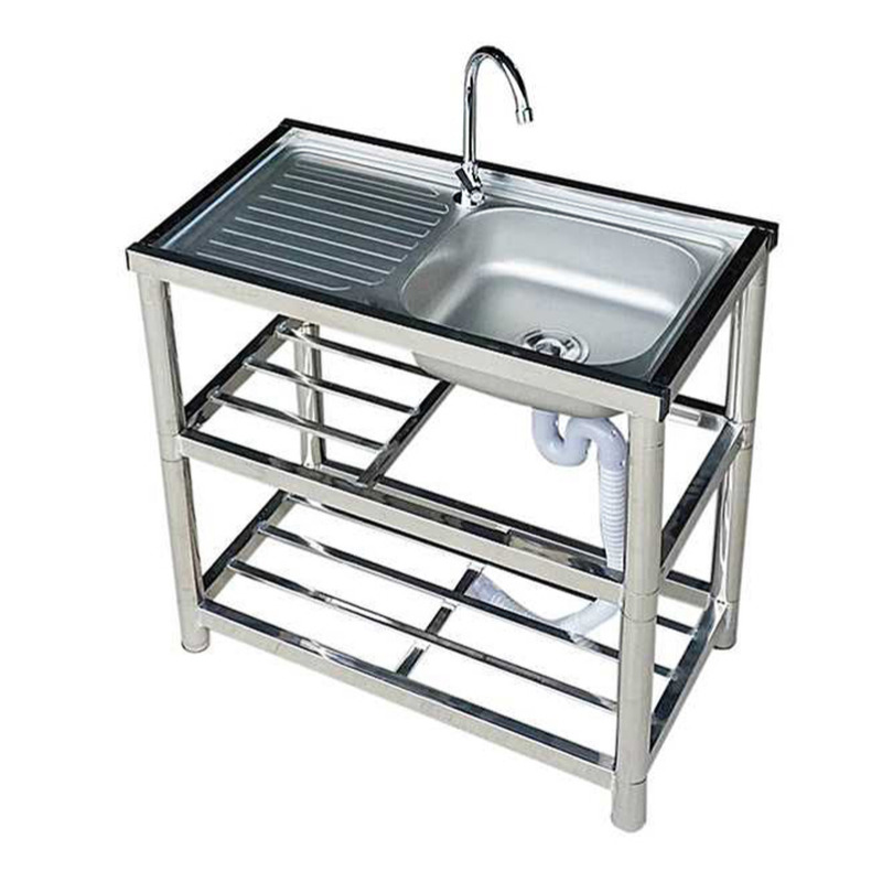 极速不锈钢一体成型水槽单槽洗菜盆洗碗池简易水池带支架平台水槽
