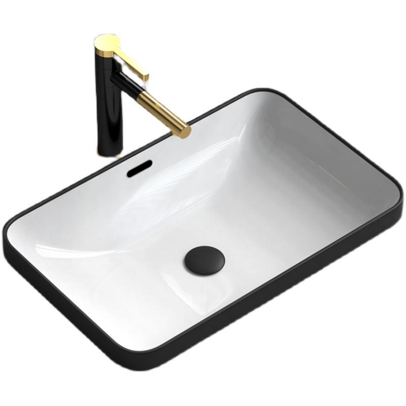 极速半嵌入式台上盆台中盆陶瓷洗脸洗手槽长方形黑色洗面盆椭圆形