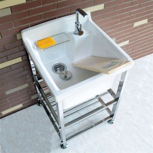 速发陶瓷洗衣盆不锈钢支架阳台超深洗衣池洗手盆柜水槽大水池水斗