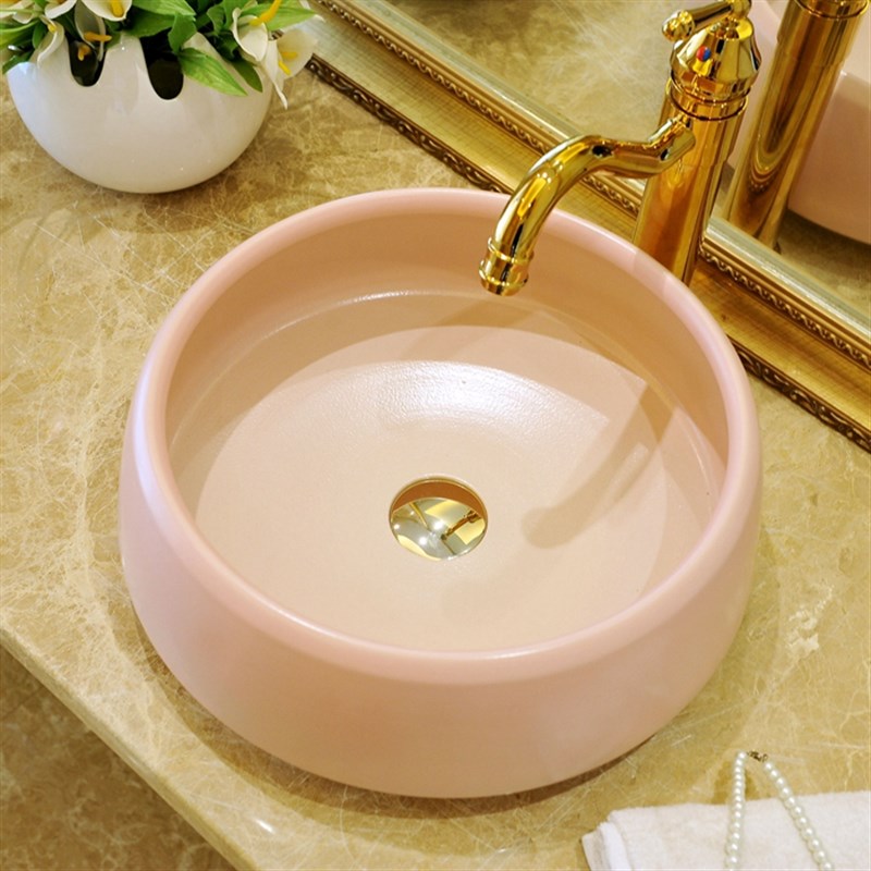 新品欧式粉色台上盆单盆卫生间洗脸盆陶瓷洗手盆家用小尺寸阳台盆