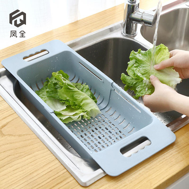 极速可伸缩洗菜盆淘菜盆沥水篮长方形塑料水果盘家用厨房水槽洗碗