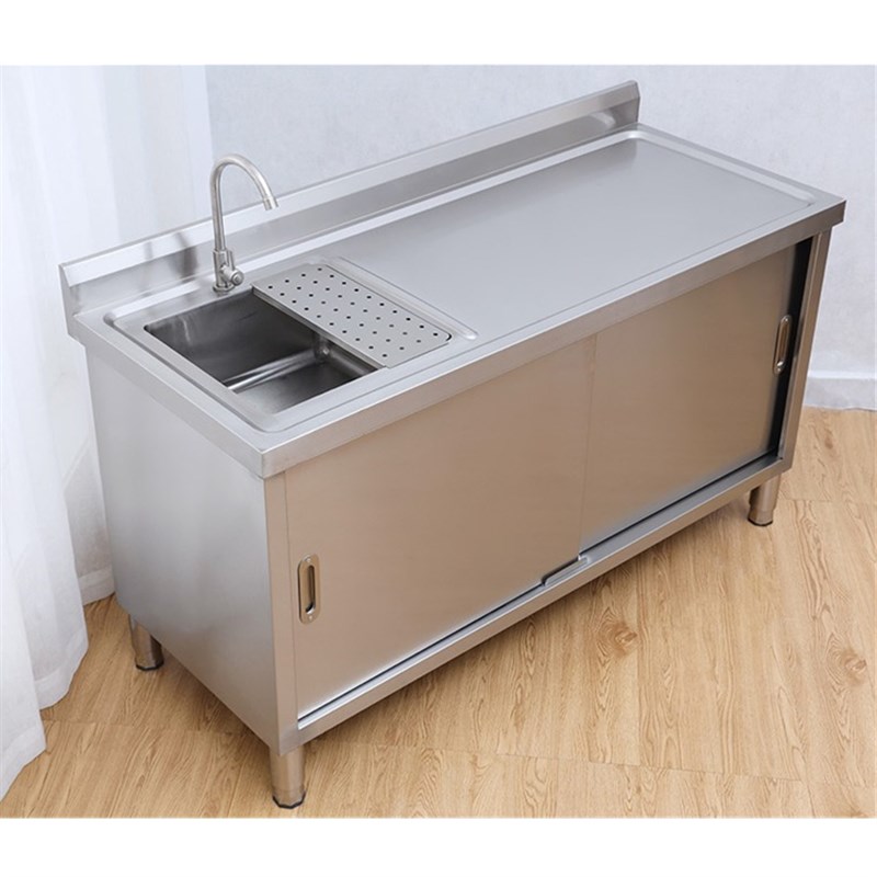 推荐厨房304不锈钢水池一体式洗菜盆洗碗池带操作台水槽柜式落地