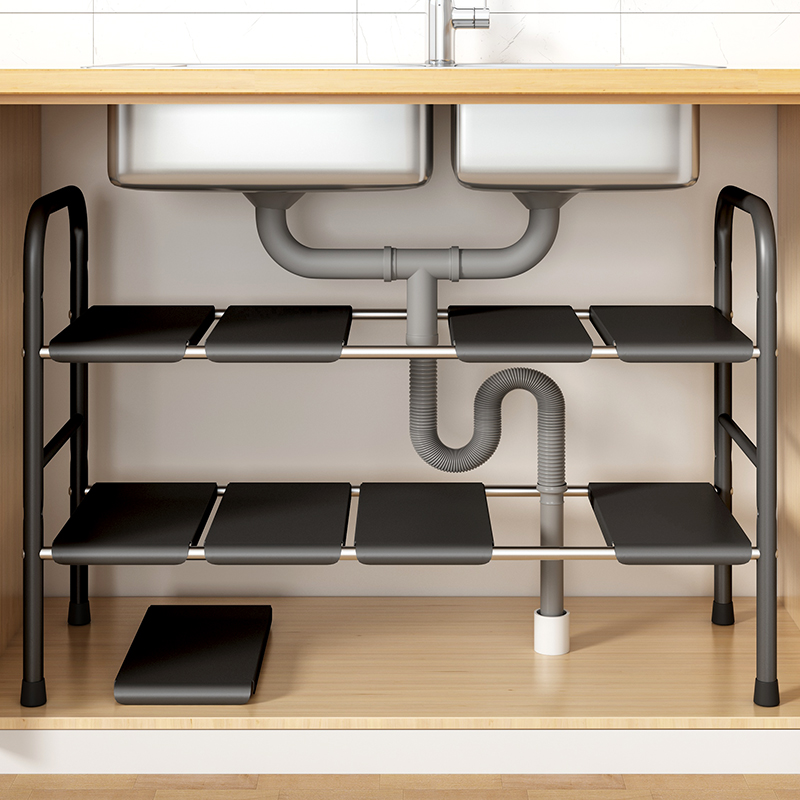 新品可伸缩下水槽置物架厨房x橱柜卫生间浴室分层架洗漱台多功能