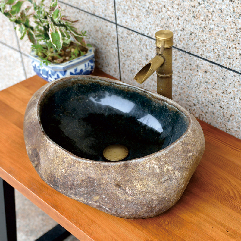 原石鹅卵整石头洗手洗脸面盆池复古艺术J美日式台上盆户外院子水