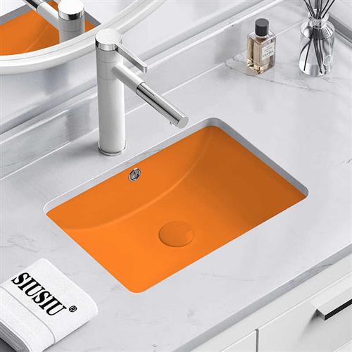 速发橙色长方形陶瓷洗手池大理石嵌入式台下盆大小号洗漱洗脸桔色