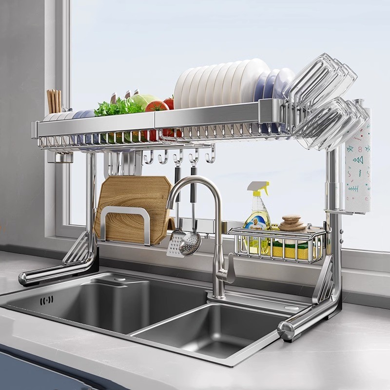 不锈钢厨房伸缩水槽置物s架碗架放碗盘沥水架多功能碗碟收纳层架