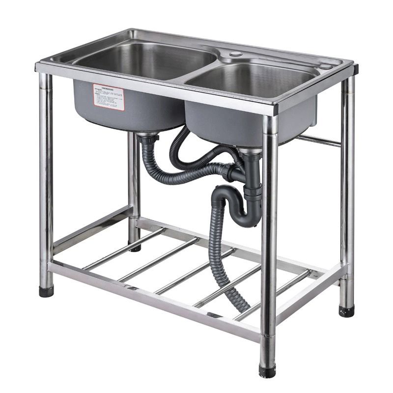速发厨房不锈钢水槽双水槽带支架洗菜盆加厚水池洗碗槽家用洗菜池