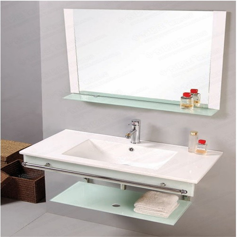 挂墙式一体陶瓷洗脸盆卫生间简易钢化玻璃家用组合洗漱台盆浴