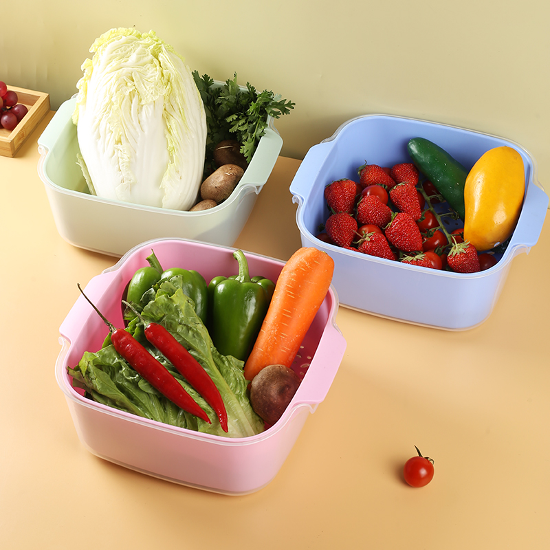 速发双层洗菜盆沥水篮厨房家用塑料水果盘客厅水槽滤水菜篓淘洗菜