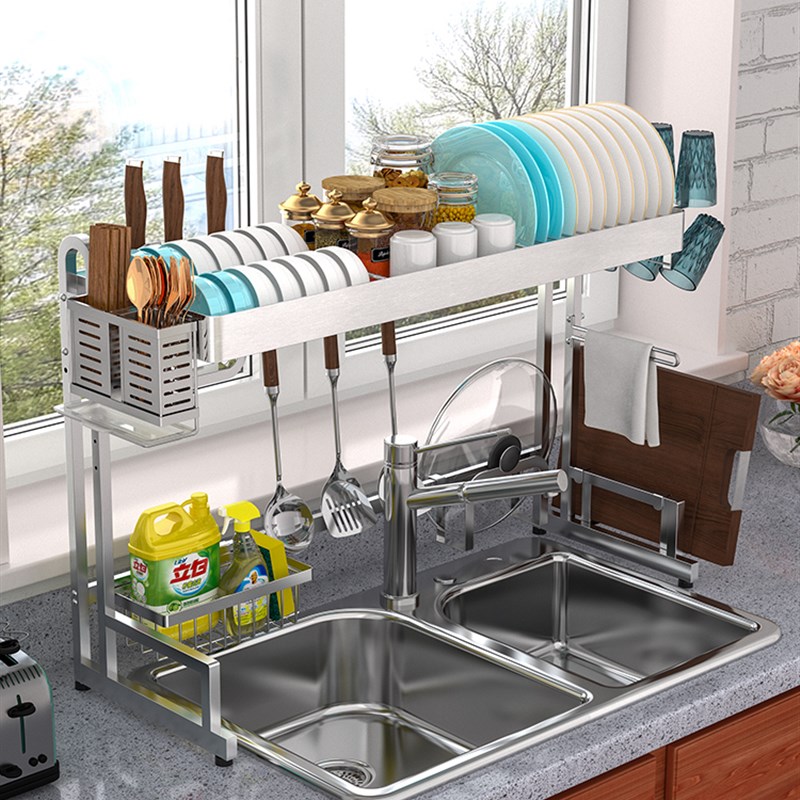 不锈钢厨房水槽置物架多功能碗盘收纳层架碗碟架台面洗放碗架沥水