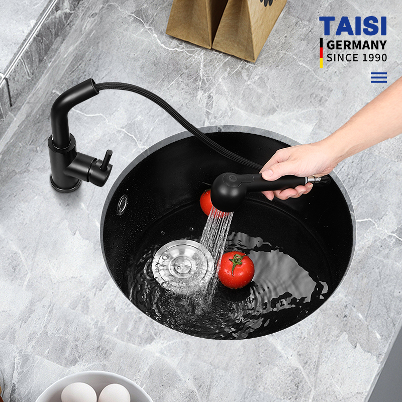 TAISI呔思石英石水槽  圆形吧台厨房洗碗池 加厚花岗岩洗菜盆