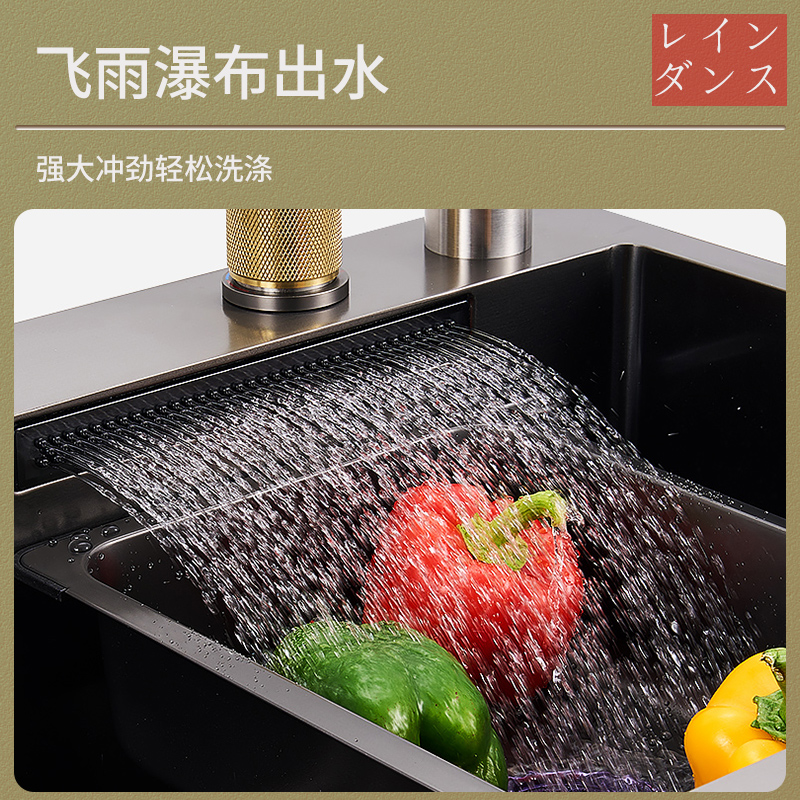 304不锈钢厨房瀑布水槽大单槽 家用日式洗碗池洗菜盆嵌入式台下盆