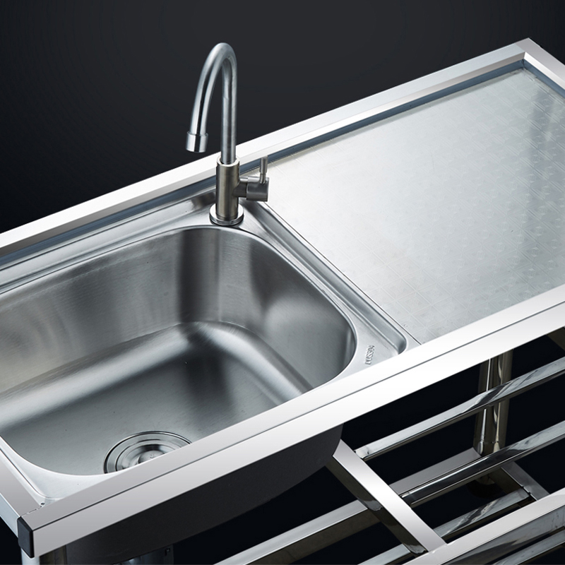 速发厨房304不锈钢水槽单池双槽带支架平台简易洗菜盆洗碗洗手池