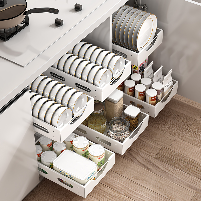 碗盘收纳架厨房置物架多功能抽拉篮家用橱柜内下水槽调料瓶储物架