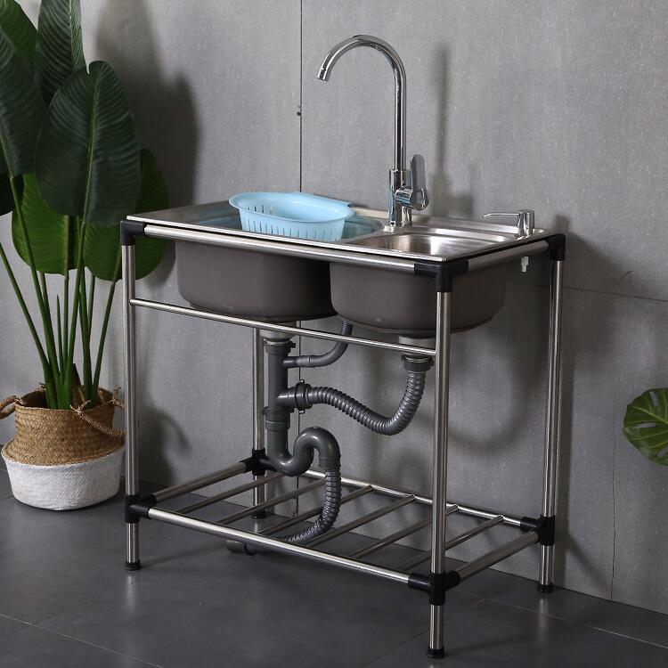 现货速发厨房304不锈钢水槽双槽单槽带支架子家用洗手盆简易洗菜