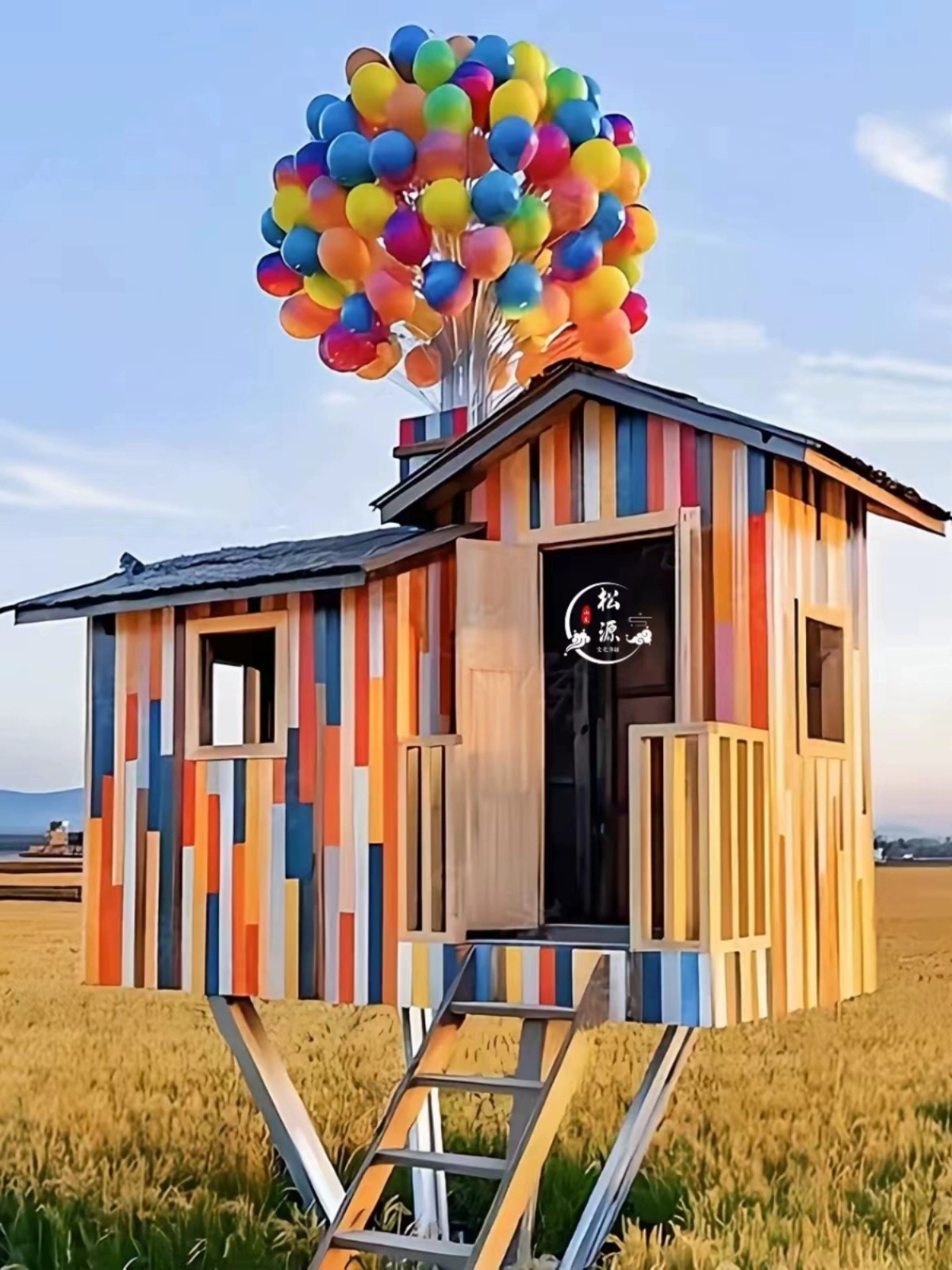 气球小木屋 飞屋环游记景区绿地拍照打卡气球小屋防腐木引流摆件