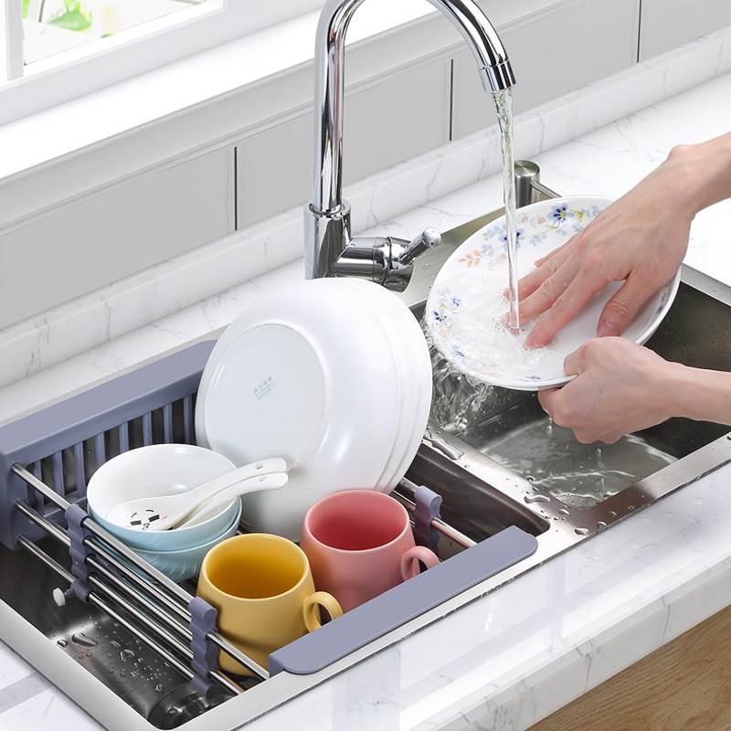 不锈钢加厚洗菜篮厨房沥水篮可伸缩水槽碗碟架沥水架水池漏水架