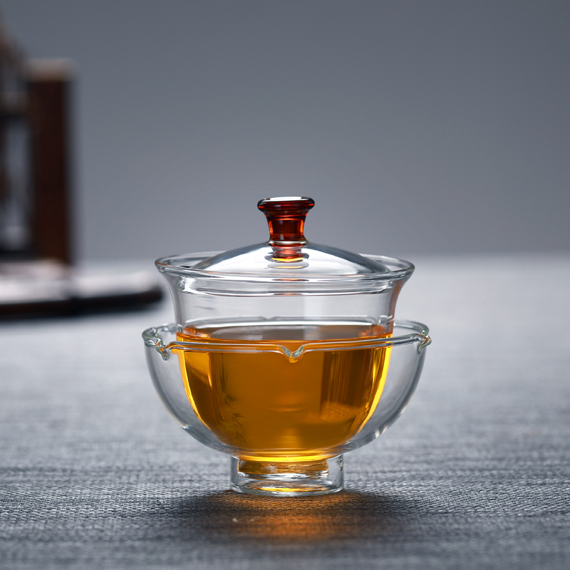 新品午茶盖碗茶杯茶器茶具耐热玻璃琥珀钮120ml小号个人泡茶碗