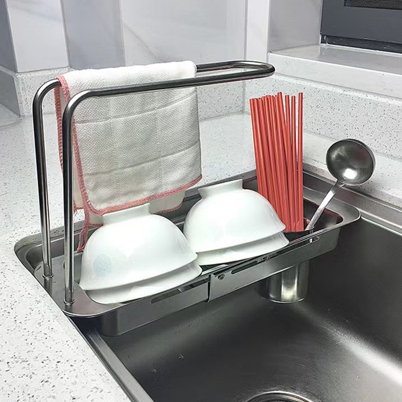 不锈钢抹布架厨房收纳架免打孔置物架家用洗碗水池沥水篮水槽神器