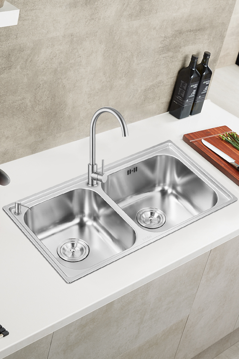帕布洛304不锈钢水槽双槽 家用厨房洗菜盆大尺寸洗碗池DNP820FF-S