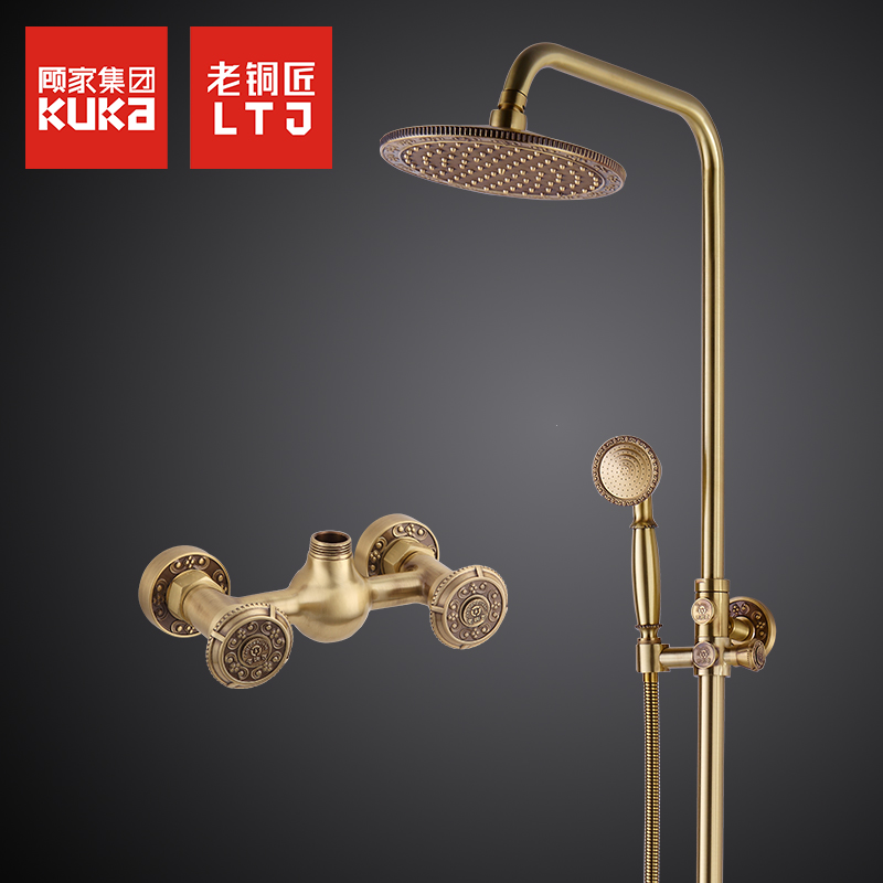 老铜匠卫浴 欧式全铜淋浴花洒套装可升降超强增压花洒喷头LS10117