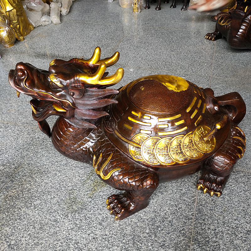 龙龟 纯铜龙头龟摆件 吉祥龙龟 赑屃背铜钱客厅桌面工艺品黄铜