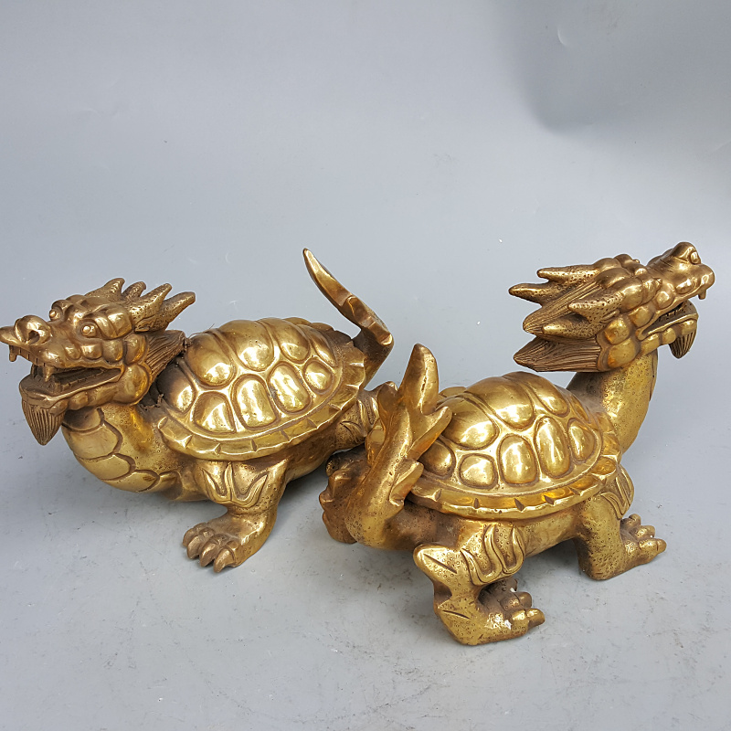 纯铜龙龟摆件 龙头龟 长寿龟霸下赑屃 铜器工艺品黄铜龙头龟