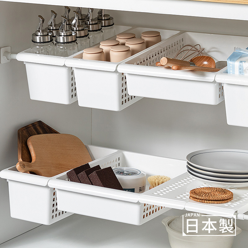 日本进口可伸缩杆置物架免打孔厨房水槽下收纳筐衣柜橱柜分层隔板