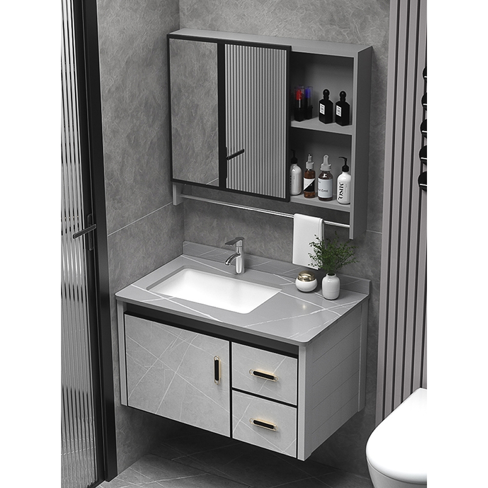 箭牌᷂卫浴浴室柜一体陶瓷盆太空铝洗手盆柜组合卫生间智能洗漱台