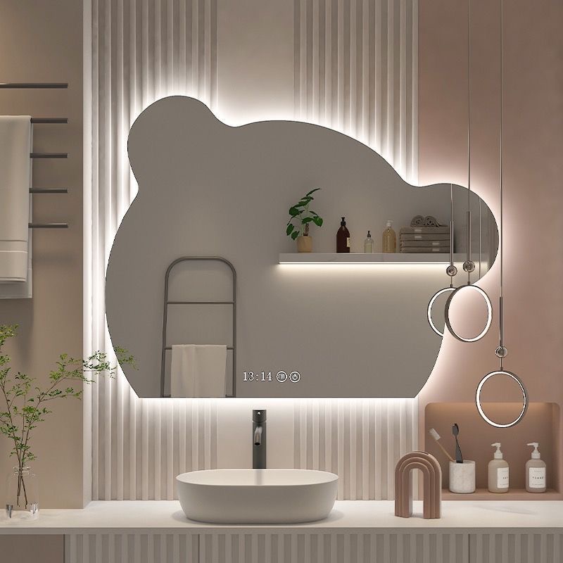小熊洗手间个性镜子LED智能镜异形创意智能浴室镜挂壁式高清圆镜