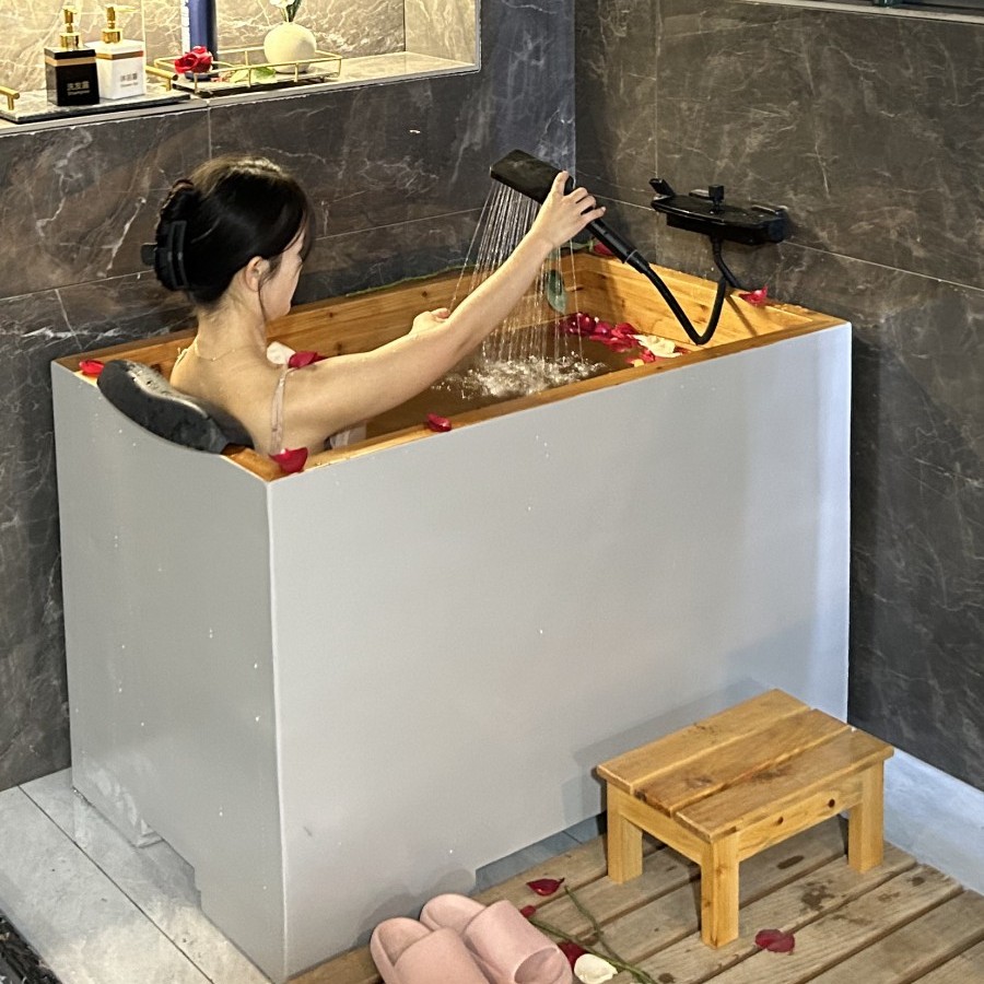 定制木之润木质浴缸泡木桶深小户型家用坐式独立迷你日式成人泡澡