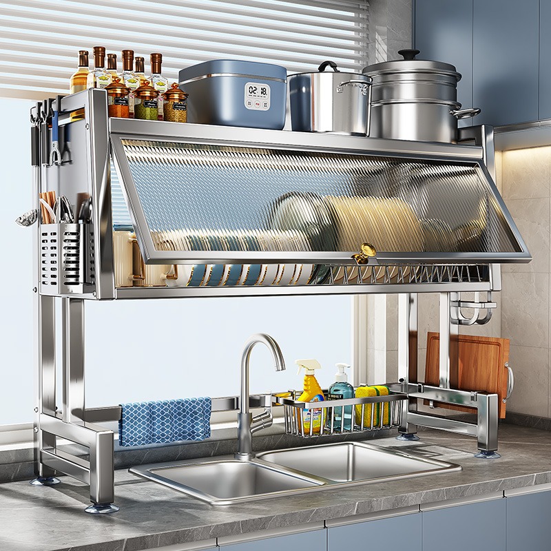 不锈钢厨房水槽置物架台面碗碟收纳架碗架洗碗槽碗柜多功能沥水架