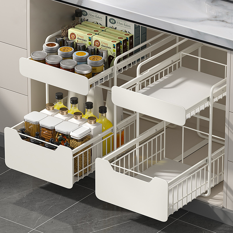 免安装厨房下水槽置物架多功能调味架锅具橱柜拉篮抽拉式分层架子